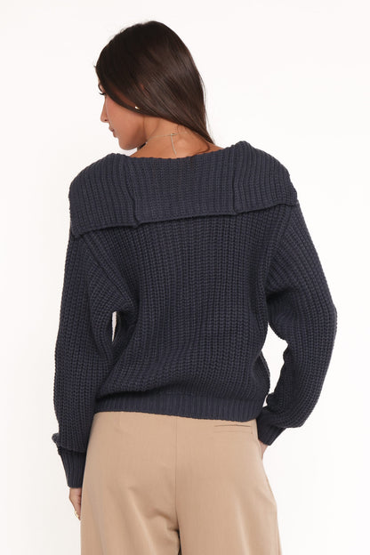 Amelia Oversize Collar Button Cardigan - Navy