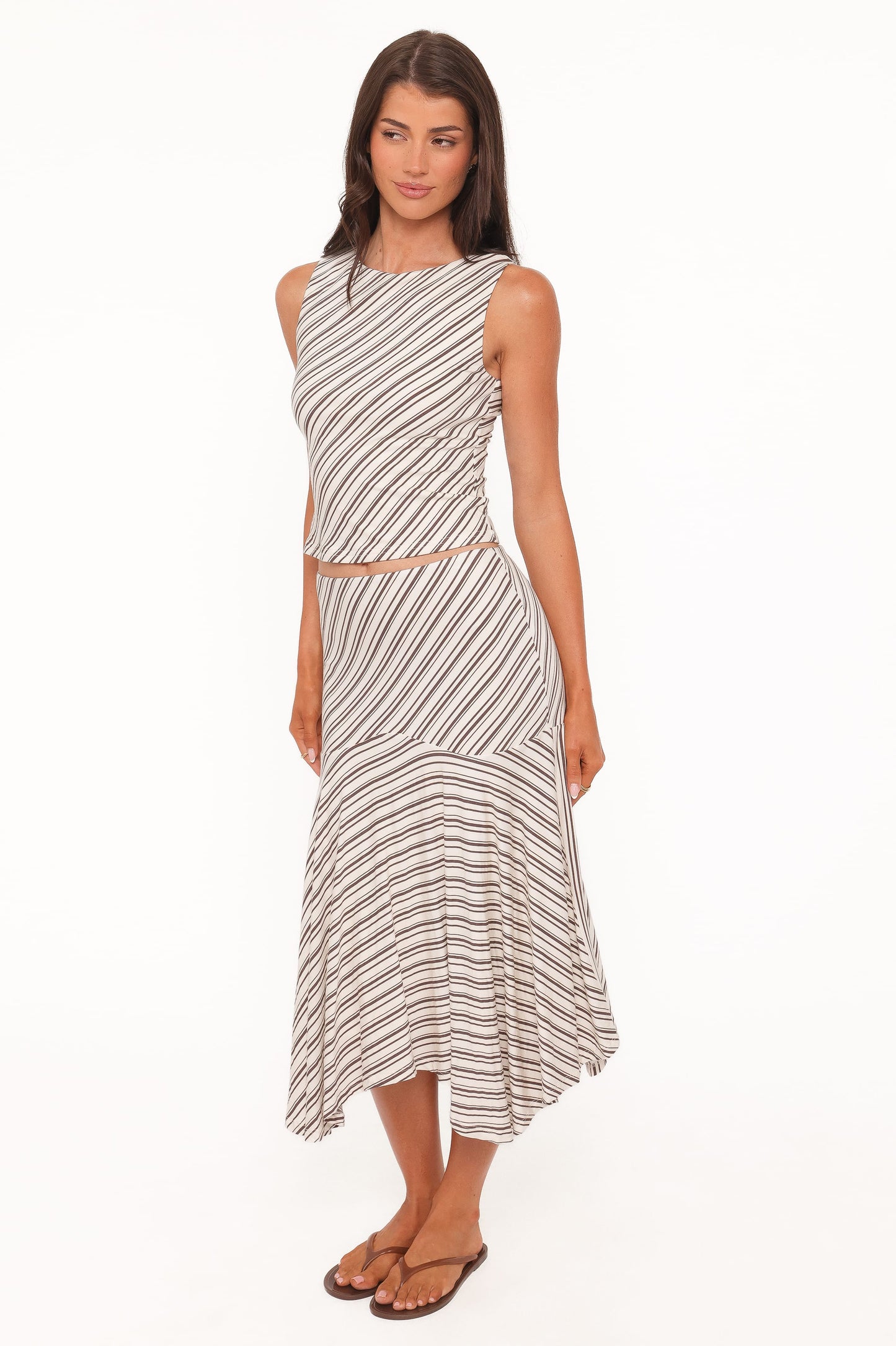 Amber Skirt Set - Cream/Brown Stripe