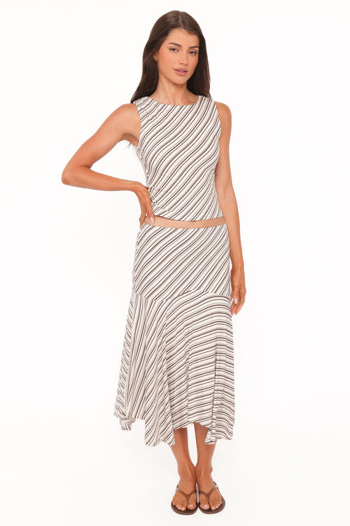 Amber Skirt Set - Cream/Brown Stripe