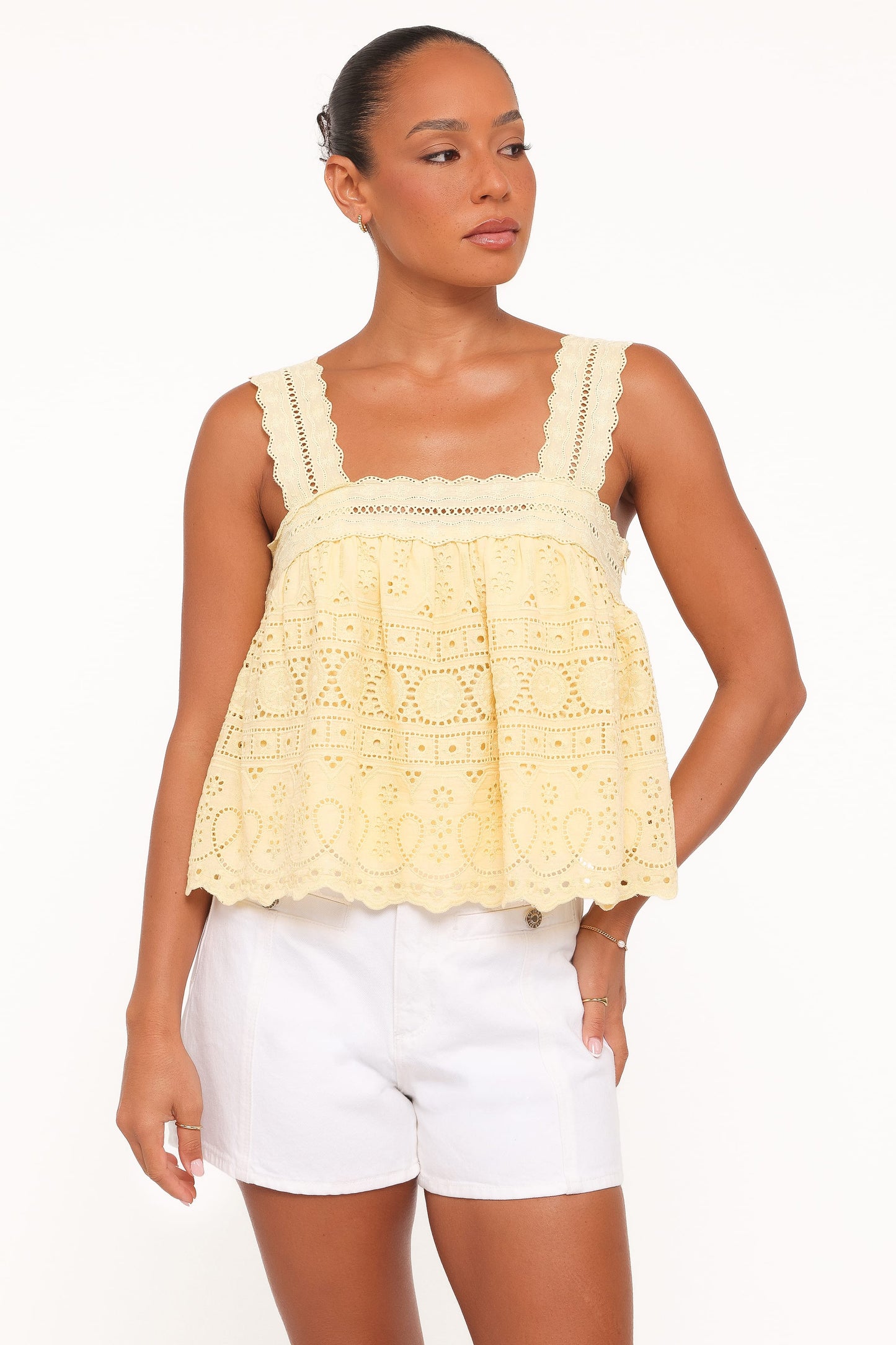 Aideen Eyelet Top - Pale Yellow