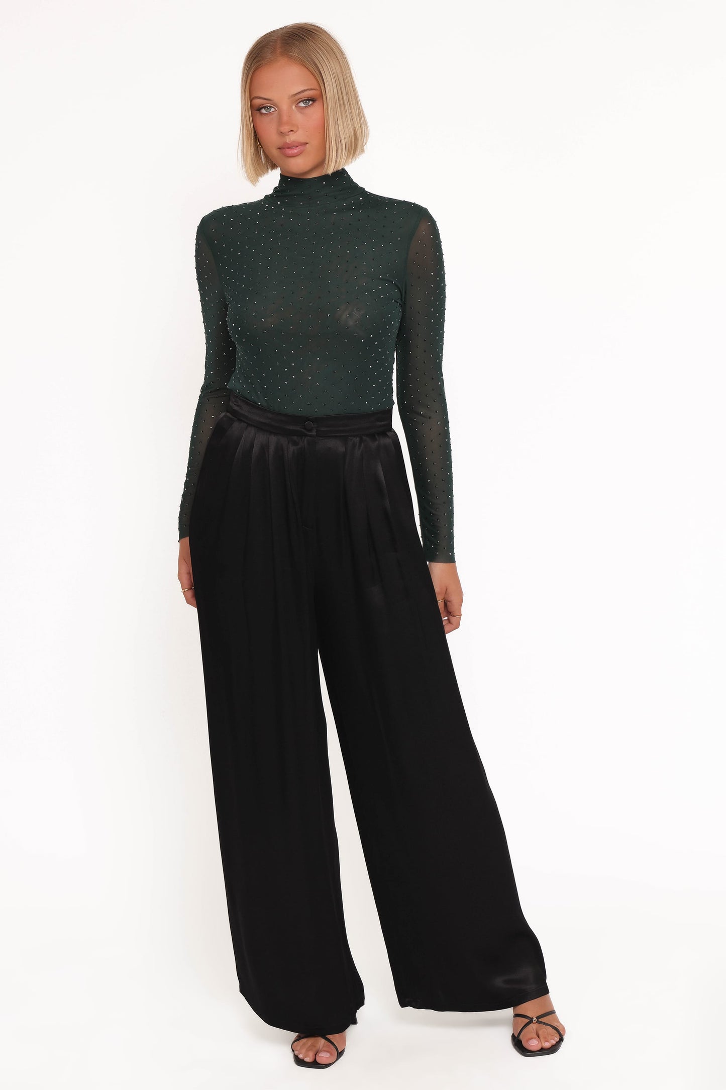 Alejandra Embellished Mesh Top - Hunter Green