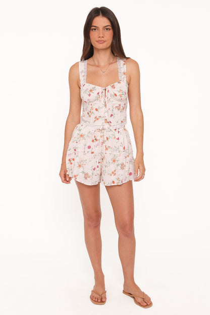 Antonia Lace Trim Top - White Poppy Rose