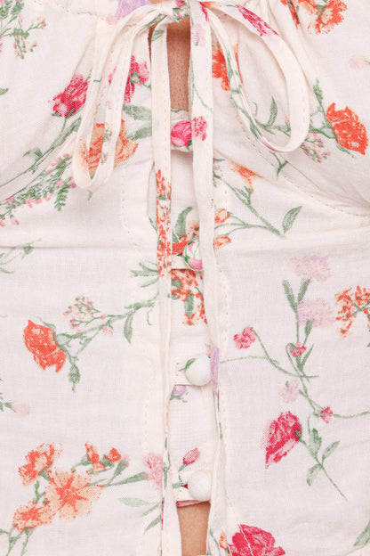 Antonia Lace Trim Top - White Poppy Rose