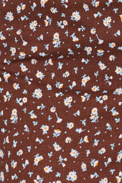 Ashe Cropped Button Up Top - Brown Floral