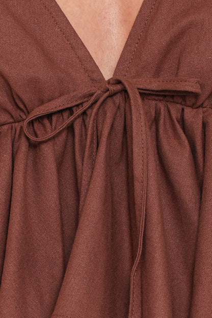 Brienne Tie Front Top - Chocolate