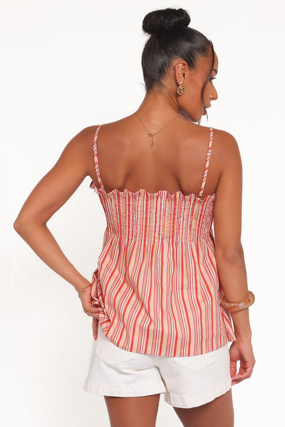 Carson Pleated Top - Peach Stripe