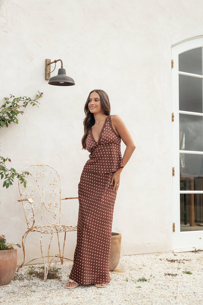 Kelso Top - Brown Polka Dot