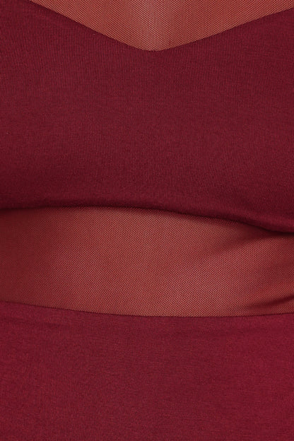 Kingsley Mesh Long Sleeve Bodysuit - Merlot