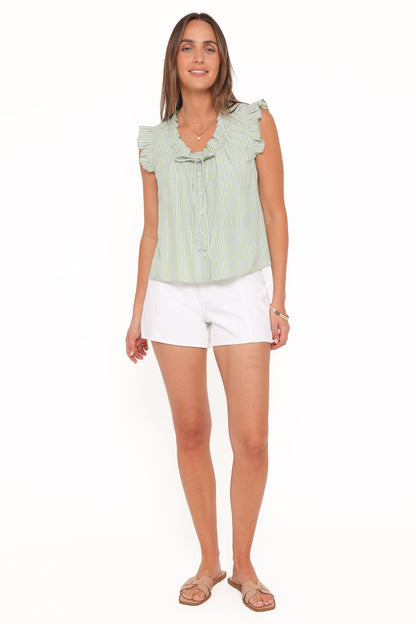 Luisa Ruffle Top - Green/White
