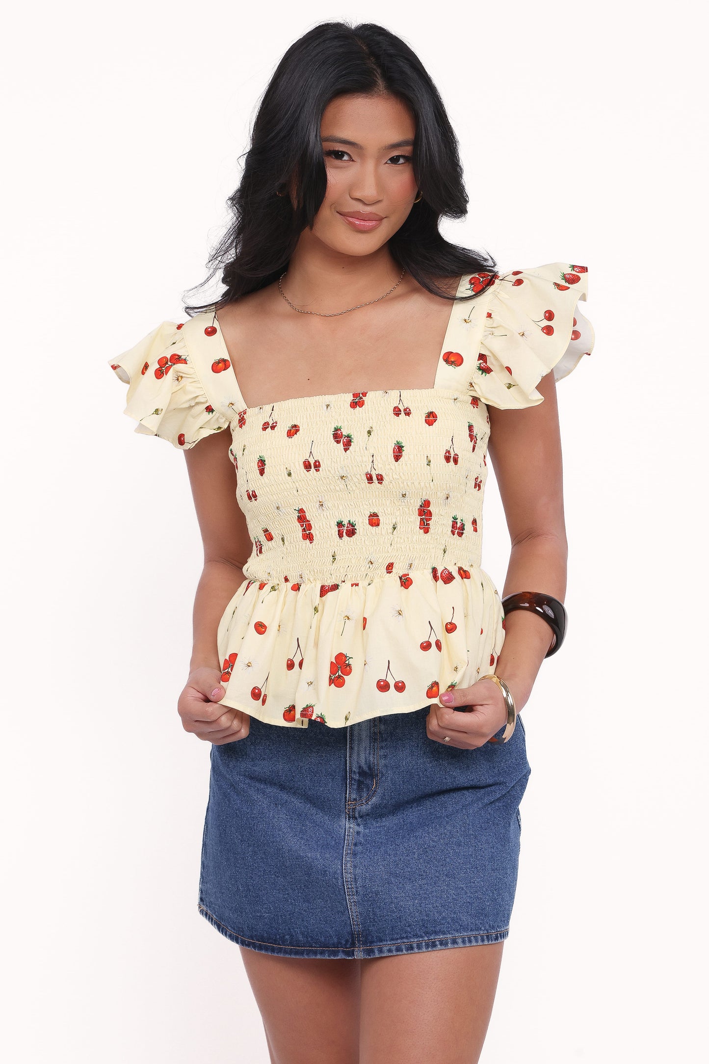 Remira Smocked Ruffle Top - Yellow Cherry
