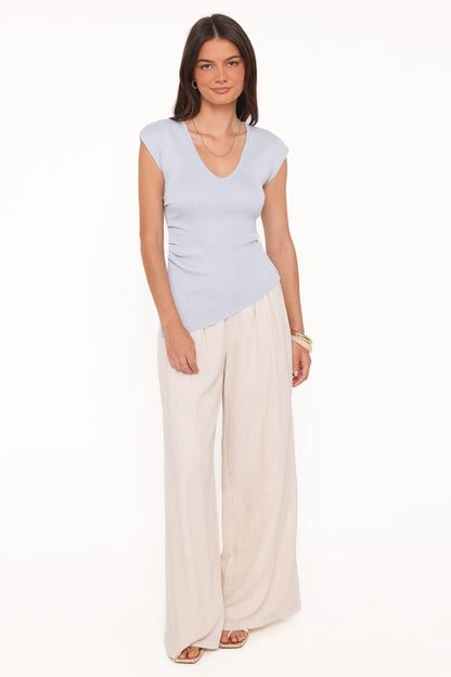Tori Side Cinch Knitted Top - Light Blue