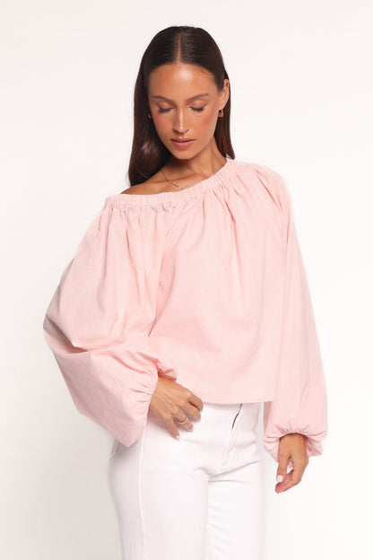 Zion Off Shoulder Long Sleeve Top - Pale Pink
