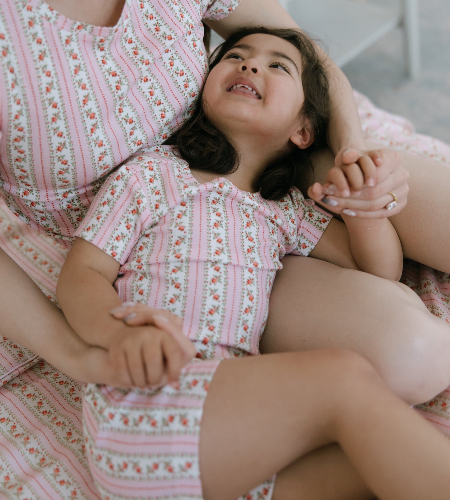 The Tiny Lou Pointelle PJ Set - Pink Floral Dot Stripe