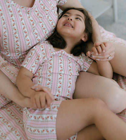 The Tiny Lou Pointelle PJ Set - Pink Floral Dot Stripe