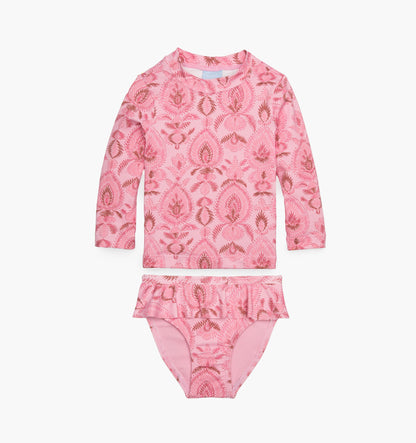 The Tiny Ariel Rashguard Set - Pink Palm Ikat