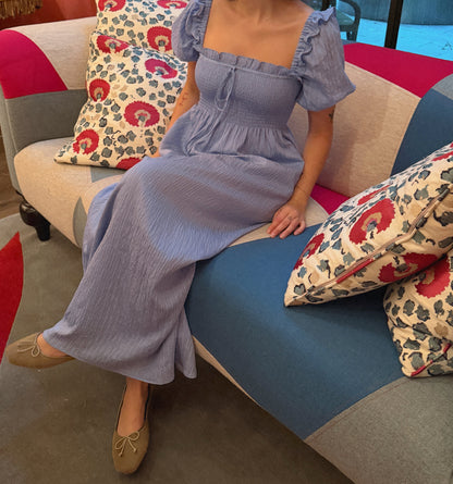 The Scarlett Nap Dress - Bluebird Tonal Seersucker