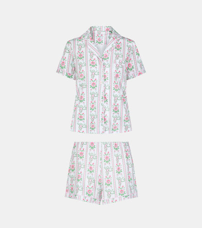 Roller Rabbit x Hill House Polo Pajamas - Pink Monkey Block Stripe