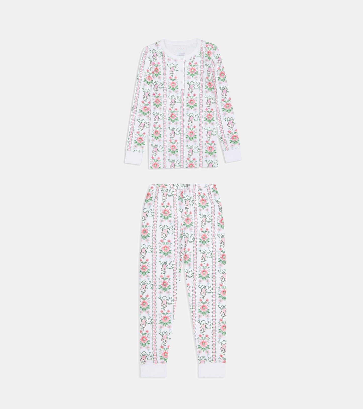 Roller Rabbit x Hill House Kids Pajamas - Pink Monkey Block Stripe