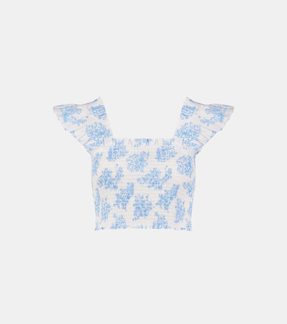 Roller Rabbit x Hill House Cropped Paz Top - Blue Sherwood Forest Monkey