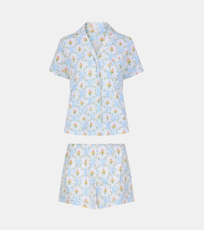 Roller Rabbit x Hill House Polo Pajamas - Blue Floral Monkey Trellis