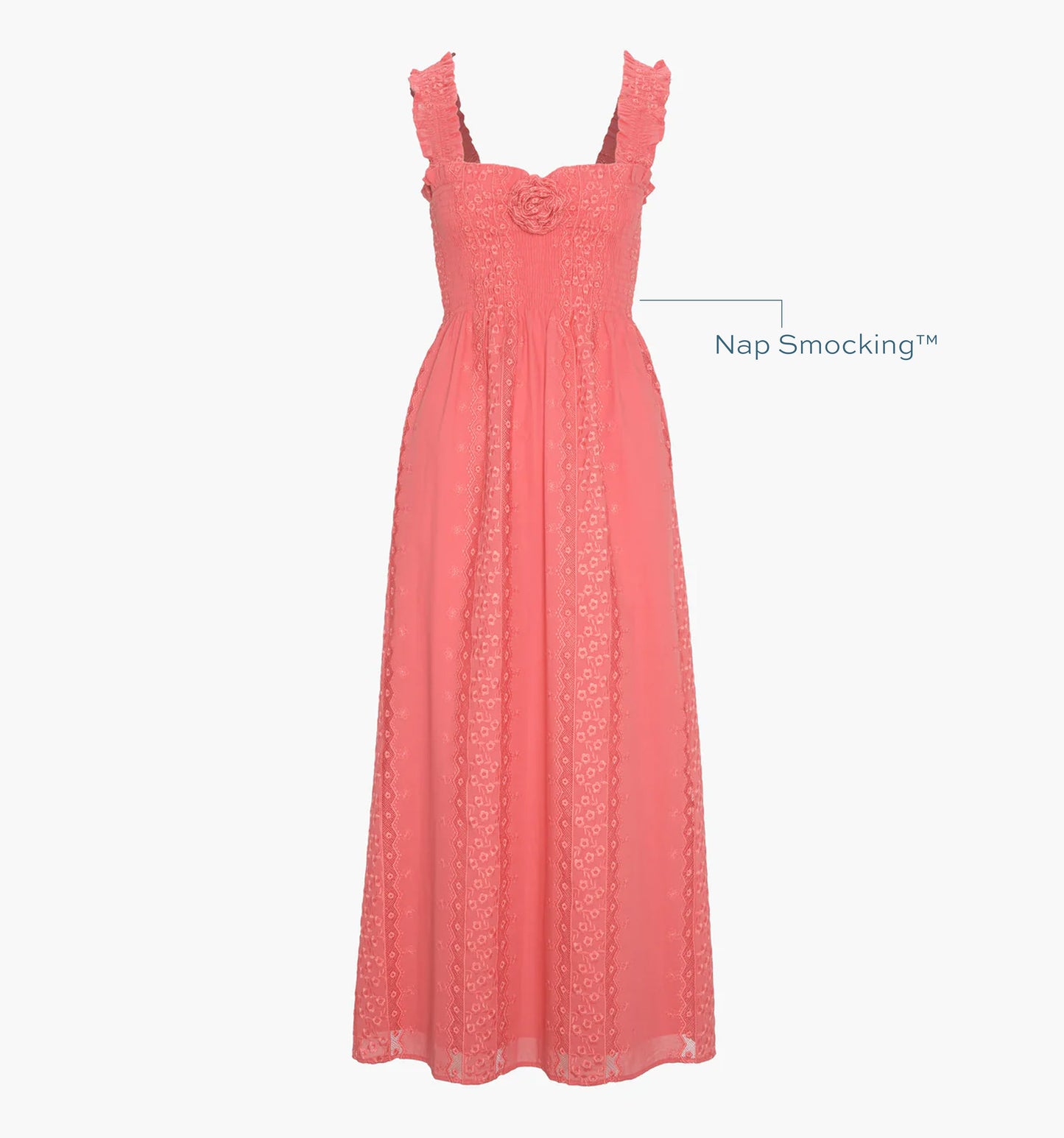 The Rosetta Nap Dress - Coral Voile Broderie