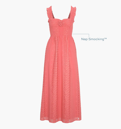 The Rosetta Nap Dress - Coral Voile Broderie