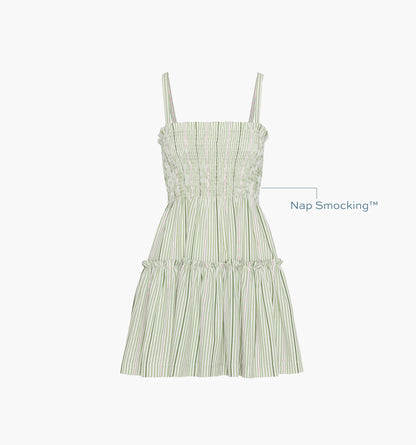 The Seraphina Mini Nap Dress - Green Jacquard Stripe