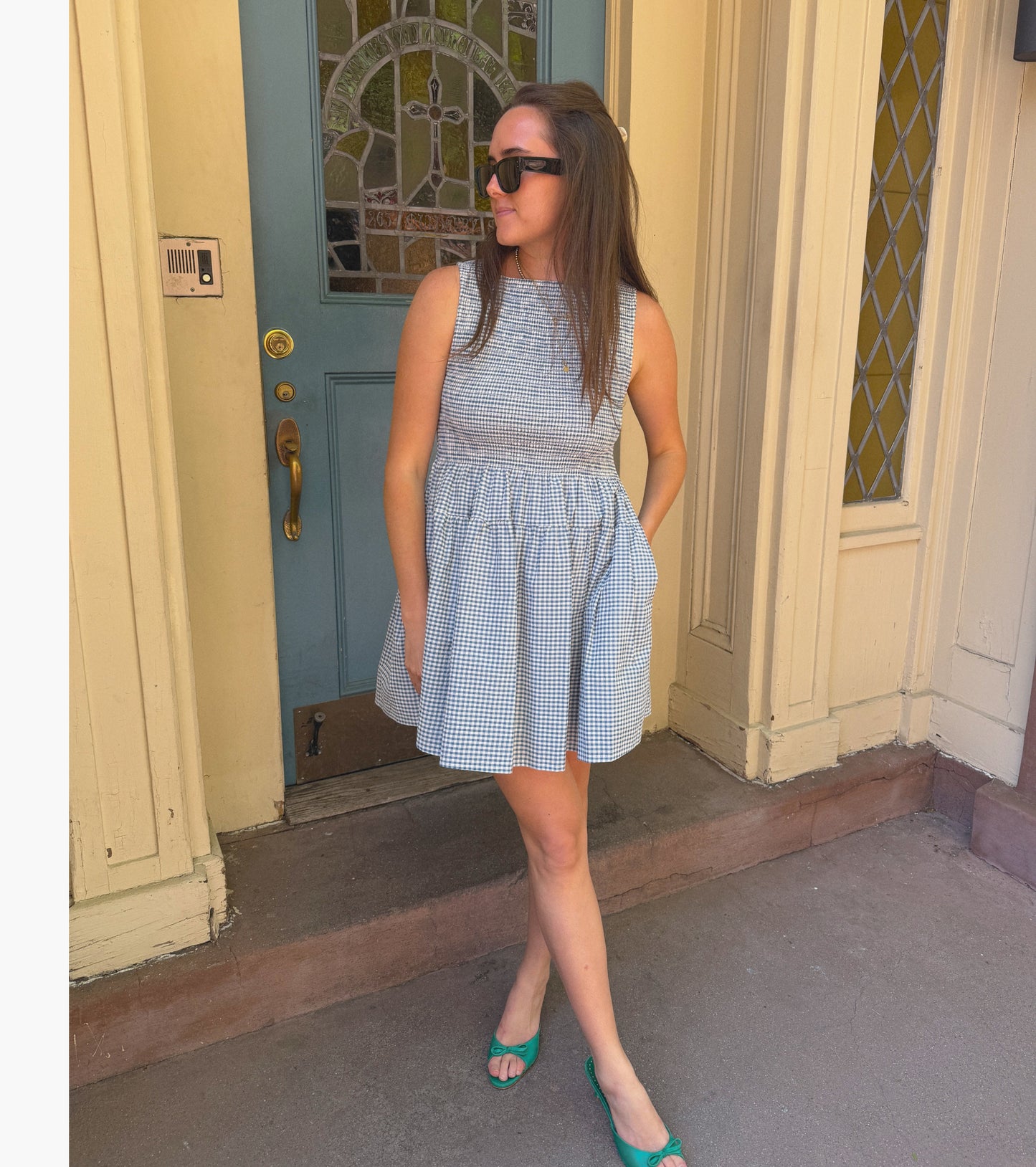 The Cosima Mini Nap Dress - Lagoon Gingham
