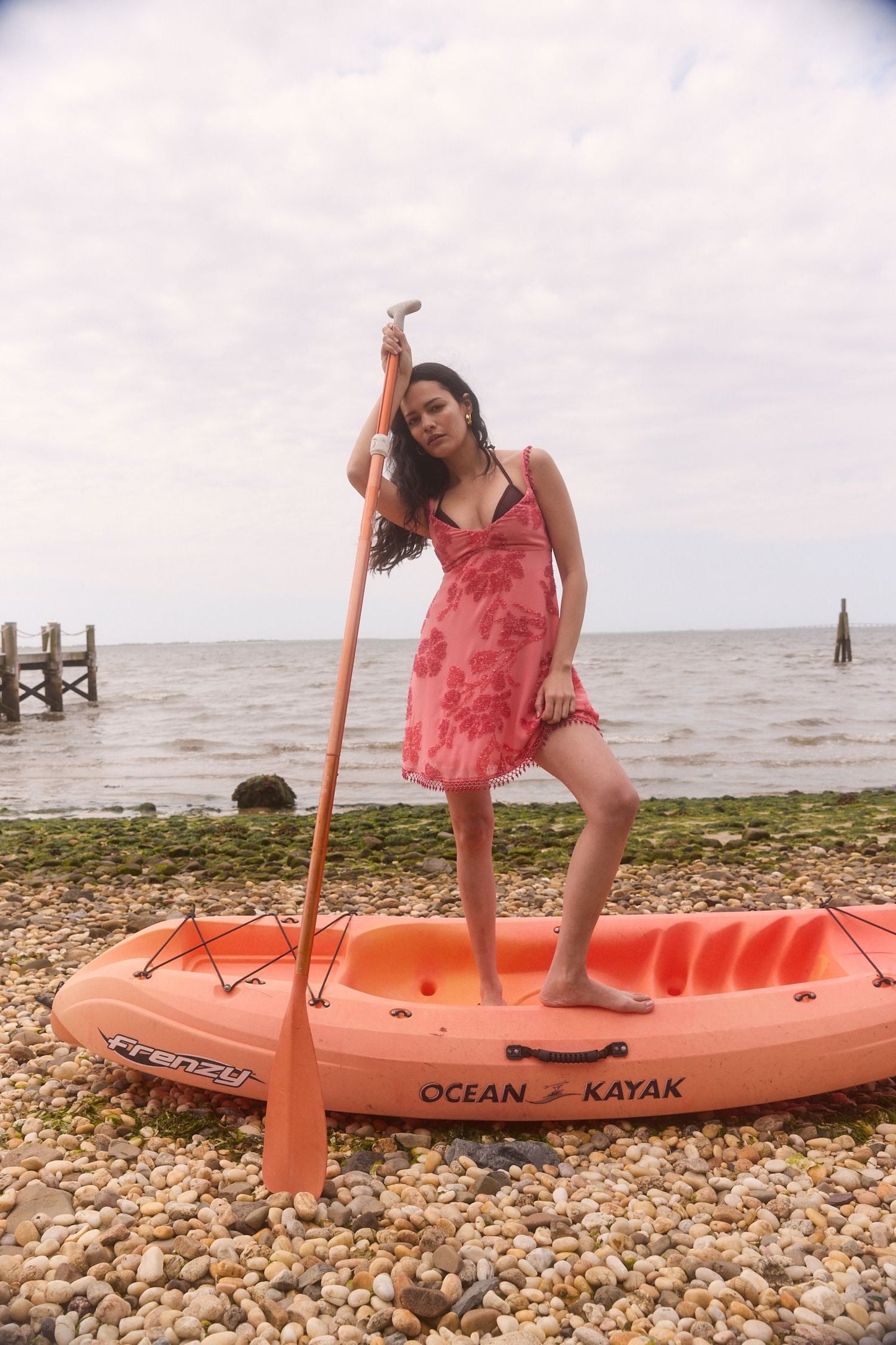 The Trix Dress - Coral Georgette With Sequins