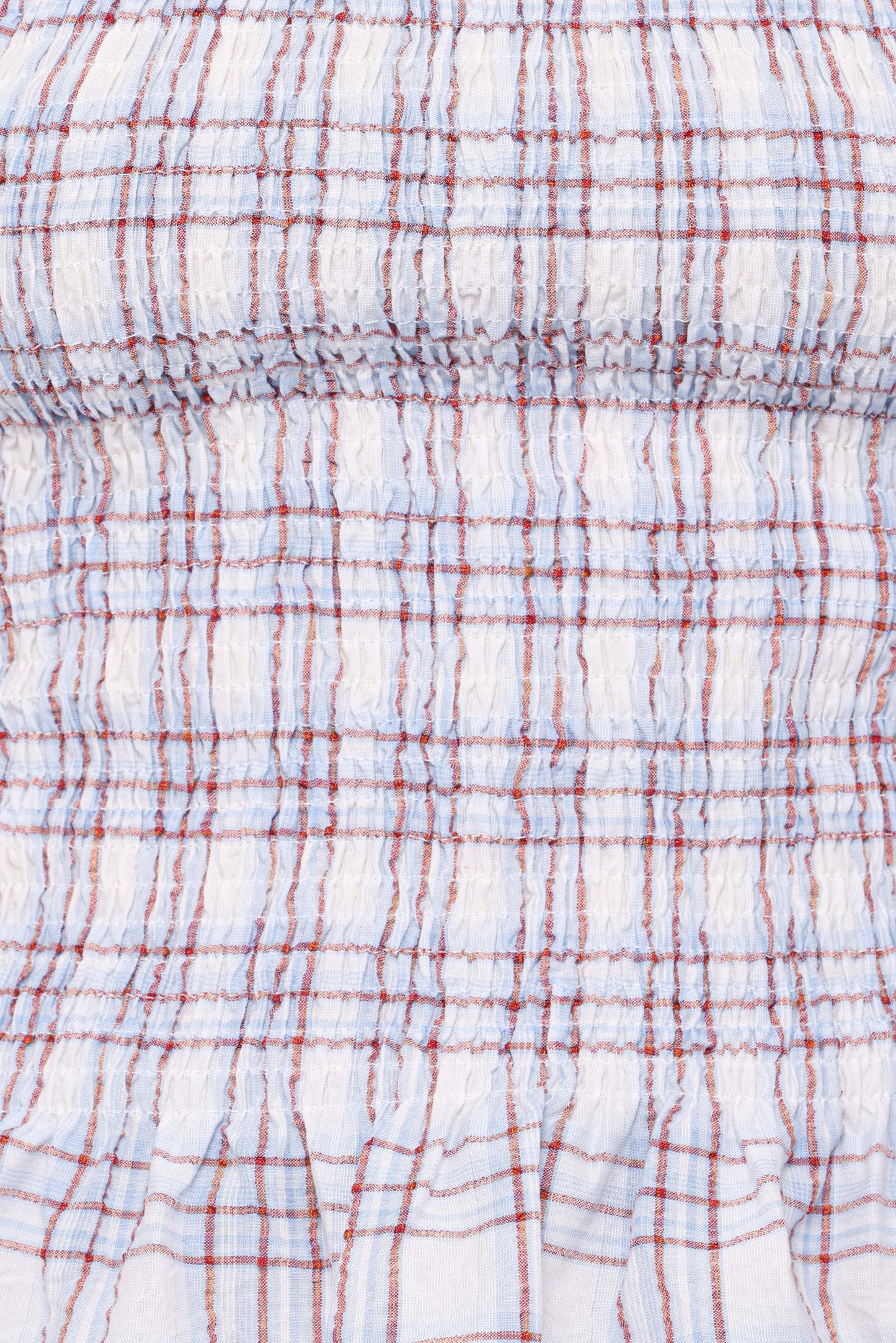 Callista Shirred Waist Top - Light Blue Plaid