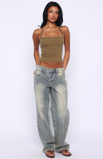 A Minute Later Ribbed Top Olive
