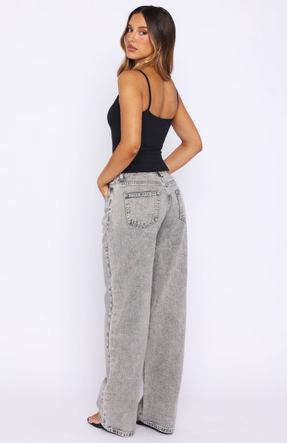 Bring The Style Low Rise Wide Leg Jeans Washed Grey