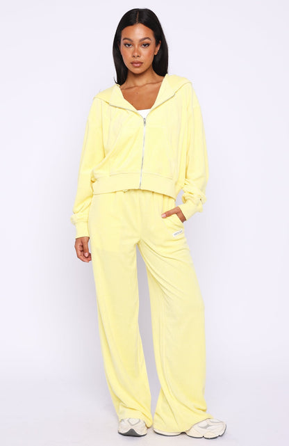 Causing Commotion Terry Boxy Zip Front Hoodie Lemon