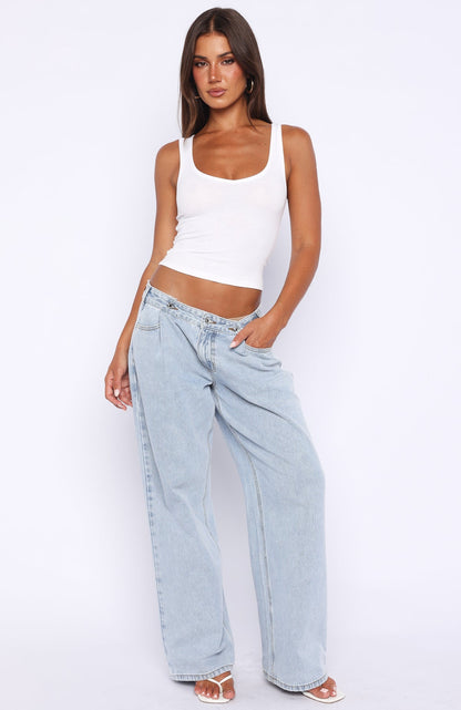 Day At A Time Low Rise Wide Leg Jeans Mid Blue