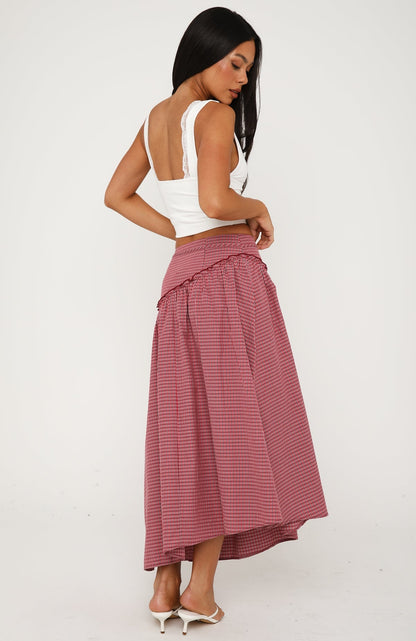 Feeling Groovy Maxi Skirt Red Gingham