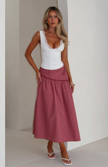 Feeling Groovy Maxi Skirt Red Gingham