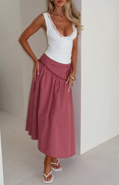 Feeling Groovy Maxi Skirt Red Gingham