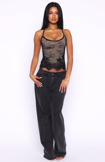 You Came Back Lace Top Black